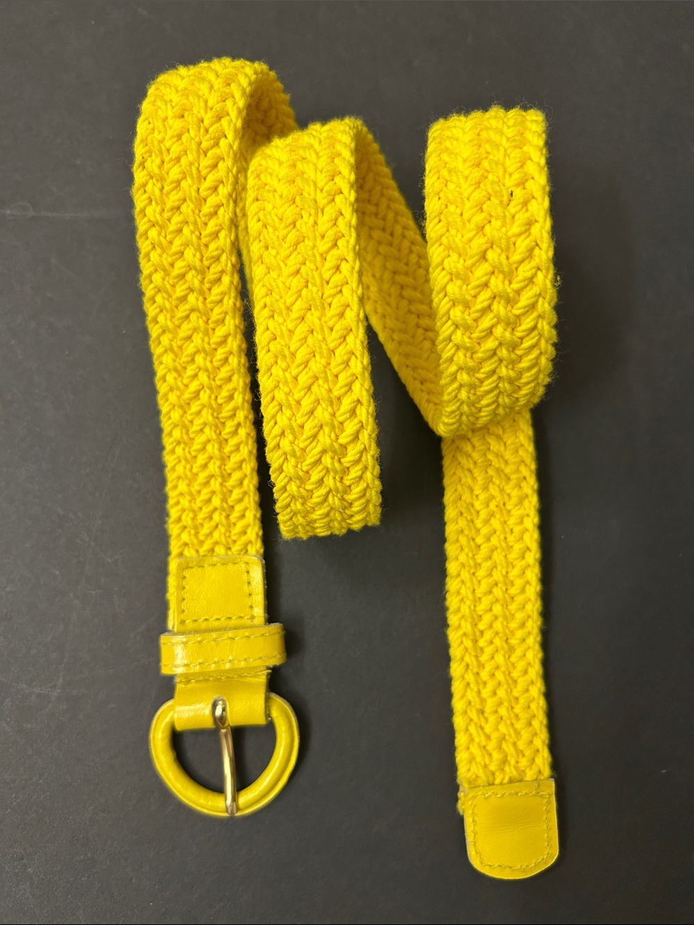 Vintage Yellow Braided Belt with Rounded Buckle